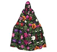 JIUTY Thug Life Flowers Printing Masquerade,Adult Economic Hooded Cloak 57.8 Inches Long, Perfect For Halloween Parties,Dances