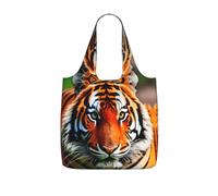 JIUTY Tiger Stripes Orange Pattern Print Foldaway Reusable Shopping Carrier 25l Polyester Tote Grocery Travel Weekend Bag Gift Pick