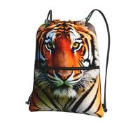 JIUTY Tiger Stripes Orange Pattern Print Zipper Closure Backpack, Drawstring Shoulder Bag, Compact Light for Workout and Sessions