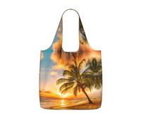 JIUTY Tropical Beach Palm Tree Sunset 1 Print Foldaway Reusable Shopping Carrier 25l Polyester Tote Grocery Travel Weekend Bag Gift Pick