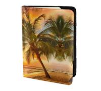 JIUTY Tropical Beach Palm Tree Sunset 1 Printing Passport Holder for Women Men,Cowhide Passport Travel Wallet, Travel Document Cover Accessories
