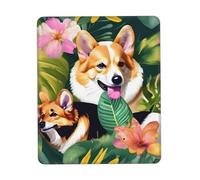 JIUTY Tropical Flower And Corgi Mouse Pad With Stitched Edge Non-Slip Rubber Base Washable Mouse Pads For Computers Laptop