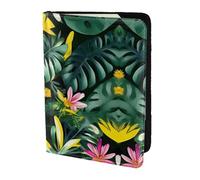 JIUTY Tropical Leaves with Flowers Printing Passport Holder for Women Men,Cowhide Passport Travel Wallet, Travel Document Cover Accessories