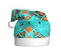 JIUTY Turquoise Wonders Printing Unisex Santa Hat For Christmas Headwear Thicken Xmas Hats Stage Halloween Community