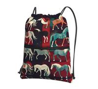 JIUTY Various Kinds of Horses Print Zipper Closure Backpack, Drawstring Shoulder Bag, Compact Light for Workout and Sessions
