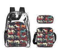 JIUTY Various Kinds Of Horses Printed Backpack Set 3 In 1 Clear Bag Set For School Work Stadium Events And Daily Carry