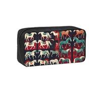 JIUTY Various Kinds of Horses Printed Stationery Organizer Large Pencil Bag Smooth Zip Polyester Pouch for Teens School Work Trips