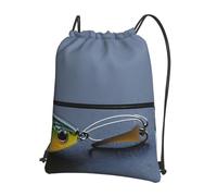 JIUTY Various Type of Fishing Baits Print Zipper Closure Backpack, Drawstring Shoulder Bag, Compact Light for Workout and Sessions
