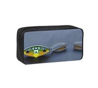 JIUTY Various Type of Fishing Baits Printed Stationery Organizer Large Pencil Bag Smooth Zip Polyester Pouch for Teens School Work Trips