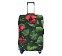 JIUTY Vegetation Leaves with Hibiscus Flowers Printing Large Suitcase Cover, Stretchable Suitcase Cover with Double-Sided Print, Keeps Luggage Closed