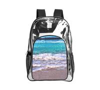 JIUTY White Beach Tropical Sea Print Clear Security Backpack Pvc School Bookbag Travel Front Pocket Side Mesh Modern Utility