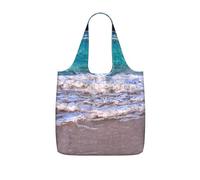 JIUTY White Beach Tropical Sea Print Foldaway Reusable Shopping Carrier 25l Polyester Tote Grocery Travel Weekend Bag Gift Pick