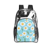 JIUTY White Daisy In Light Blue Background Print Clear Security Backpack Pvc School Bookbag Travel Front Pocket Side Mesh Modern Utility