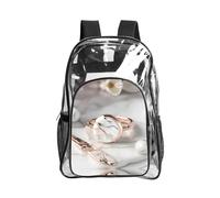 JIUTY White Marble Rose Gold Pattern Print Clear Security Backpack Pvc School Bookbag Travel Front Pocket Side Mesh Modern Utility