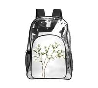 JIUTY White Natural Green Branch Print Clear Security Backpack Pvc School Bookbag Travel Front Pocket Side Mesh Modern Utility
