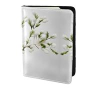 JIUTY White Natural Green Branch Printing Passport Holder for Women Men,Cowhide Passport Travel Wallet, Travel Document Cover Accessories