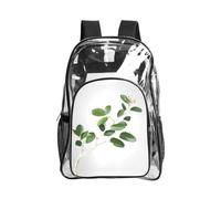 JIUTY White Natural Greenery Twig Print Clear Security Backpack Pvc School Bookbag Travel Front Pocket Side Mesh Modern Utility