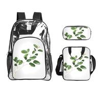 JIUTY White Natural Greenery Twig Printed Backpack Set 3 In 1 Clear Bag Set For School Work Stadium Events And Daily Carry