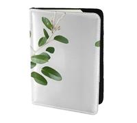 JIUTY White Natural Greenery Twig Printing Passport Holder for Women Men,Cowhide Passport Travel Wallet, Travel Document Cover Accessories