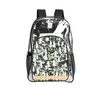 JIUTY White Trees Camo Print Clear Security Backpack Pvc School Bookbag Travel Front Pocket Side Mesh Modern Utility