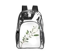 JIUTY White Wild Green Twig Print Clear Security Backpack Pvc School Bookbag Travel Front Pocket Side Mesh Modern Utility
