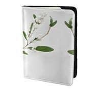 JIUTY White Wild Green Twig Printing Passport Holder for Women Men,Cowhide Passport Travel Wallet, Travel Document Cover Accessories