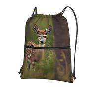 JIUTY Whitetail Deer Fawn in Wilderness Stag Print Zipper Closure Backpack, Drawstring Shoulder Bag, Compact Light for Workout and Sessions