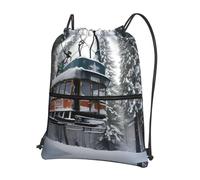 JIUTY Winter Old Cable Ski Lift Print Zipper Closure Backpack, Drawstring Shoulder Bag, Compact Light for Workout and Sessions