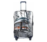 JIUTY Winter Old Cable Ski Lift Printing Large Suitcase Cover, Stretchable Suitcase Cover with Double-Sided Print, Keeps Luggage Closed