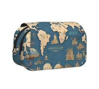 JIUTY World Map Printing Large Capacity Pen Pencil Case,Kids Stationery Bag with Double Layers for School,Office,College