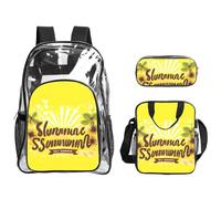JIUTY Yellow Background With Hello Sunshine Printed Backpack Set 3 In 1 Clear Bag Set For School Work Stadium Events And Daily Carry