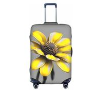 JIUTY Yellow Gray Flower Printing Large Suitcase Cover, Stretchable Suitcase Cover with Double-Sided Print, Keeps Luggage Closed