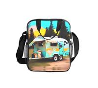 JIUTY You Make Me Happy Camper Print Clear Lunch Sack See Through PVC Bag with Crossbody Strap Top Handles Clean Utility