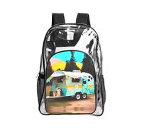 JIUTY You Make Me Happy Camper Print Clear Security Backpack Pvc School Bookbag Travel Front Pocket Side Mesh Modern Utility