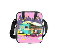 JIUTY You Make Me Happy Camper Trailer Print Clear Lunch Sack See Through PVC Bag with Crossbody Strap Top Handles Clean Utility