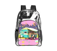 JIUTY You Make Me Happy Camper Trailer Print Clear Security Backpack Pvc School Bookbag Travel Front Pocket Side Mesh Modern Utility