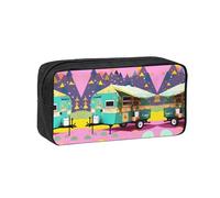 JIUTY You Make Me Happy Camper Trailer Printed Stationery Organizer Large Pencil Bag Smooth Zip Polyester Pouch for Teens School Work Trips