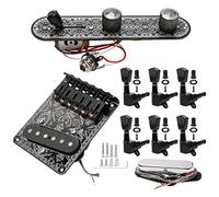 Jiuwu 6 Strings Saddle Bridge Plate 3 Way Switch Control Plate with Neck Pickup Tuner Pegs Set for TL Electric Guitars Replacement Parts - Black