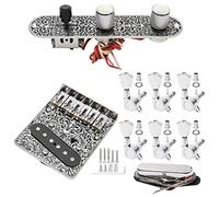 Jiuwu 6 Strings Saddle Bridge Plate 3 Way Switch Control Plate with Neck Pickup Tuner Pegs Set for TL Electric Guitars Replacement Parts - Black Carved Pattern