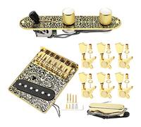 Jiuwu 6 Strings Saddle Bridge Plate 3 Way Switch Control Plate with Neck Pickup Tuner Pegs Set for TL Electric Guitars Replacement Parts - Golden