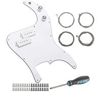JIUWU Guitar Accessories P Type White Pickguard 3 Ply Black Pickup Bass Strings for Fender Precision Bass with 40 Screws 1 Screwdriver