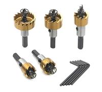 JIUWU High Speed Steel HSS Drill Bit Hole Saw Set, Stainless Steel Metal Alloy Kit, 16 mm, 18.5 mm, 20 mm, 25 mm, 30 mm, Pack of 5