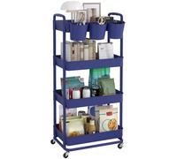 JIUYOTREE 4-Tier Plastic Rolling Storage Cart Utility Cart with Extra