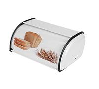 jiuzcare Compact Retro White Bread Bin, Vintage Style Reinforced Metal Bread Box with Smooth Roll Top Lid, Space-Saving Kitchen Counter Organizer for Standard Loaf, 34.5x23x14.5cm
