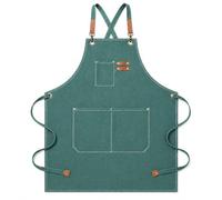 jiuzcare Mens Apron Cross Back Work Apron with Pockets BBQ Apron for Men Heavy Duty Chef Cooking Apron (Adjustable Comfortable Barista Barber) Green