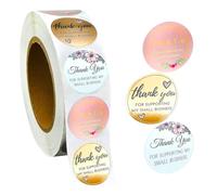 jiuzcare Thank You Stickers Roll 500pcs Thank You Sticker 1.5 inch Self Adhesive Round Small Business for Your Order Stickers, Wedding, Birthday, Party Gift Wrap Bag, GT02