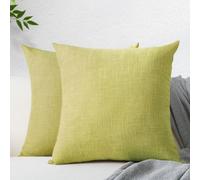 JIUZHEN 20x20 Inch Green Linen Pillow Covers Set of 2, Farmhouse Rustic Decorative Cushion Covers for Sofa Bed, Soft Breathable Washable Zippered Pillowcase