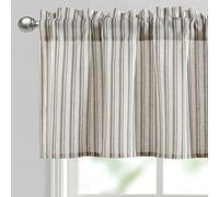 JIUZHEN 42x18 Inch Kitchen Valance - Thick Textured Linen Striped Window Valance Curtain with 3" Rod Pocket, Vertical Striped Grey (1 Panel)
