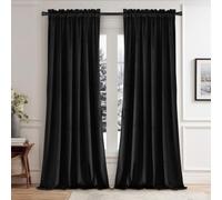 JIUZHEN Black Velvet Curtains Blackout Long Curtain Shades Thermal Insulated Room Deco Blackout Draperies/Drapes for Kitchen/Living Room/Bedroom, 2 Panels, 52W x 120L