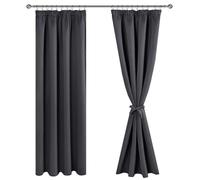 JIUZHEN Blackout Curtains with Ruffle Tape, Opaque Curtains, Living Room Curtains, Bedroom, Thermal Curtain, Dark Grey, H 225 x W 140 cm, Set of 2